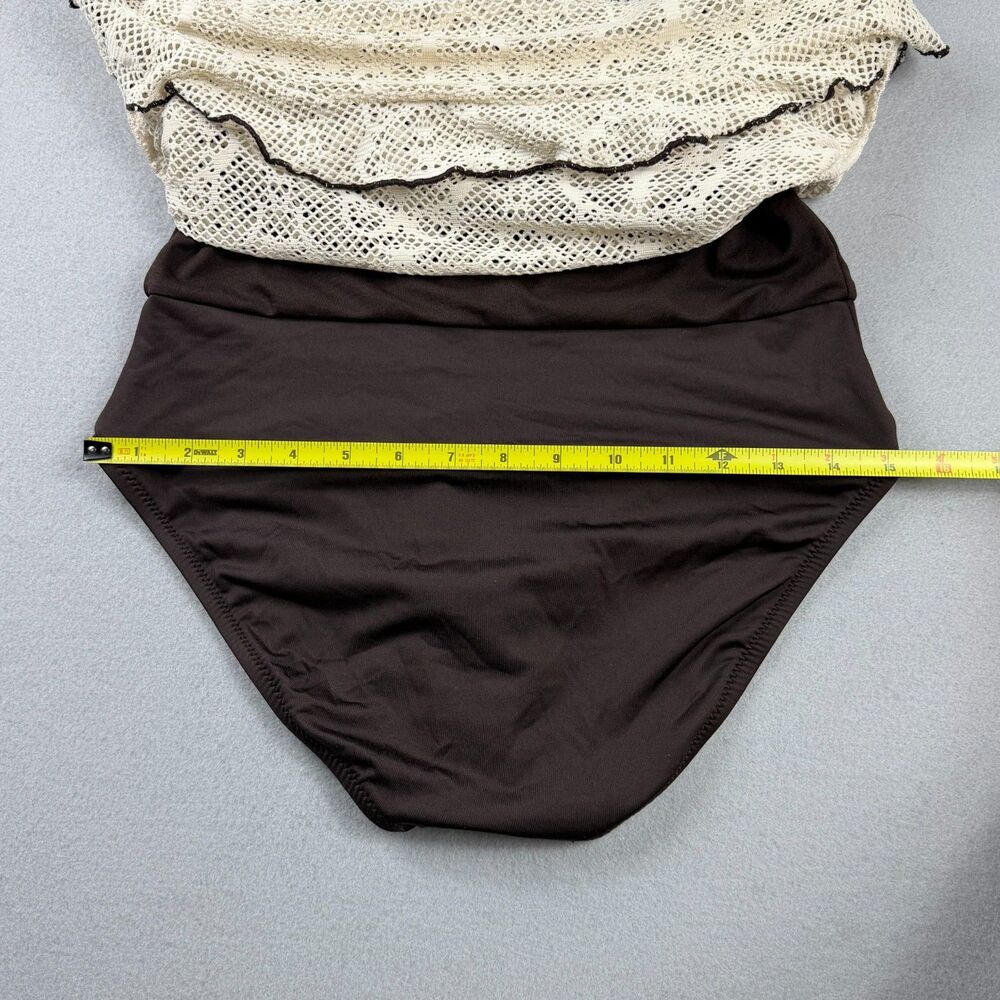 Vintage Y2K Coquette Lace Crochet One Piece Swimsuit Mossimo Women M Brown Cream - Picture 7 of 11
